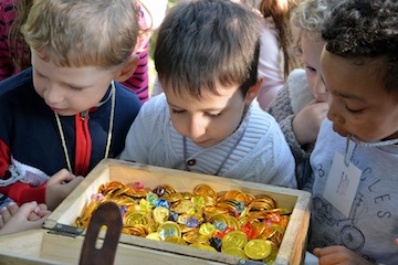 Enfants autour du coffre au trésor